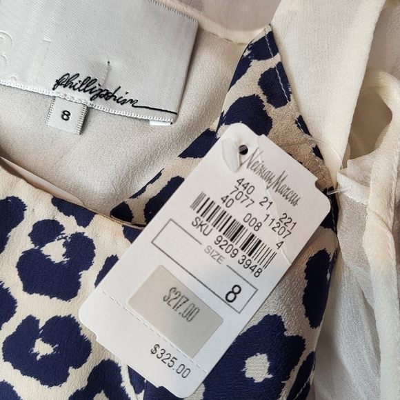 3.1 Phillip Lim tank cream navy blue leopard print front side ruffle top size 8 - Picture 12 of 13
